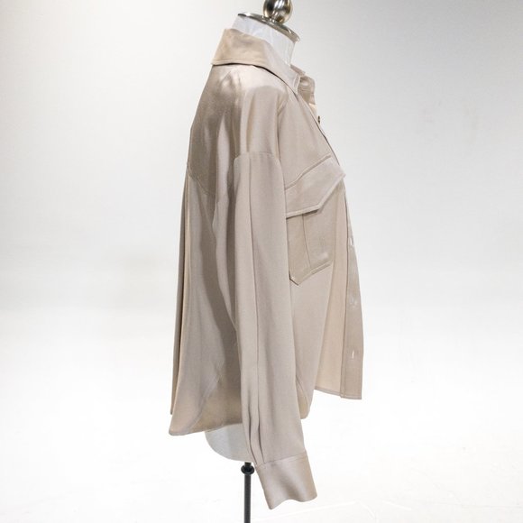 Veronica Beard M Luxe Crepe Button Down Blouse Long Sleeve Shirt Sand size 6 - Picture 8 of 16